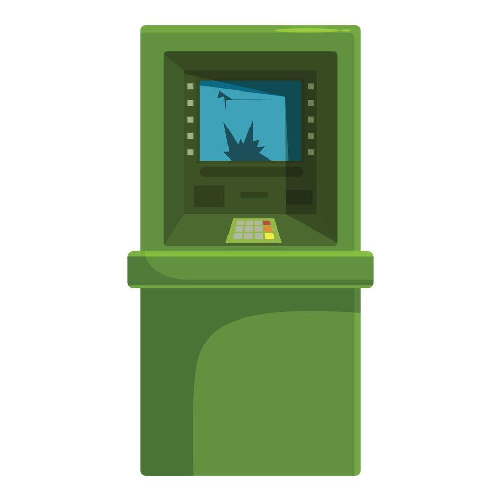 Green atm machine with cracked screen displaying city vector