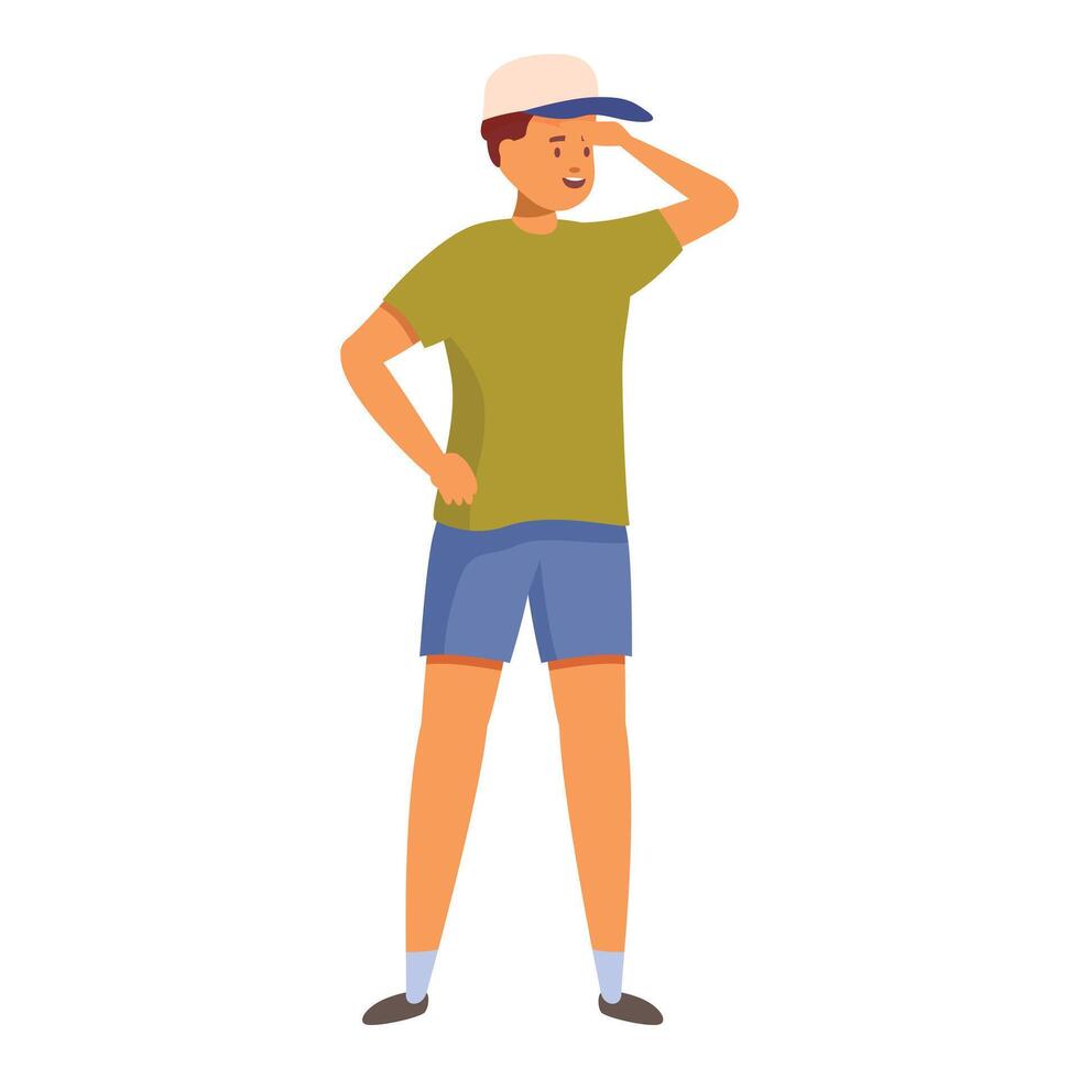 Young man wearing a cap is looking into the distance vector