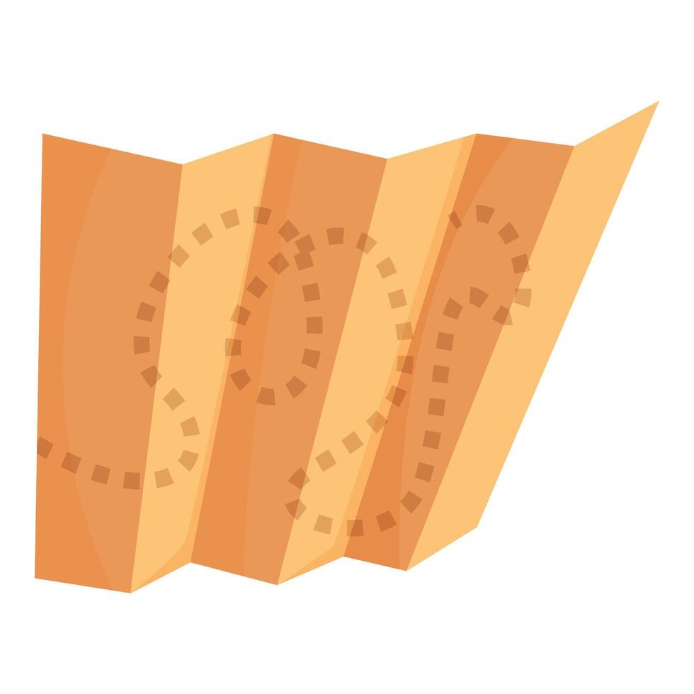Folded paper map showing hiking route with dotted line vector