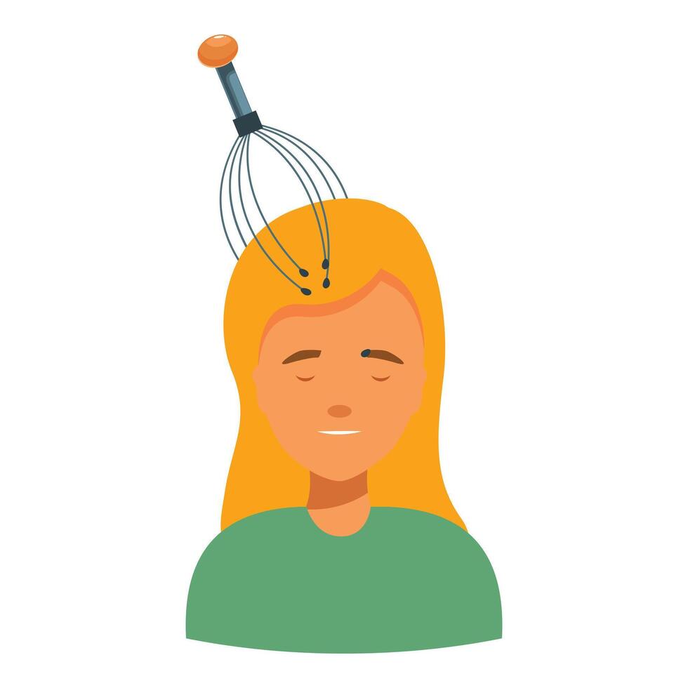 Young woman enjoying scalp massage with head massager relaxing vector