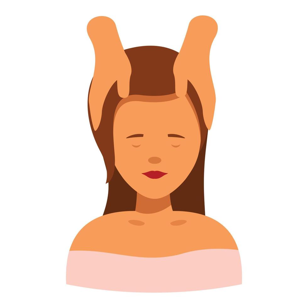 Masseuse massaging woman head with closed eyes having spa facial treatment vector