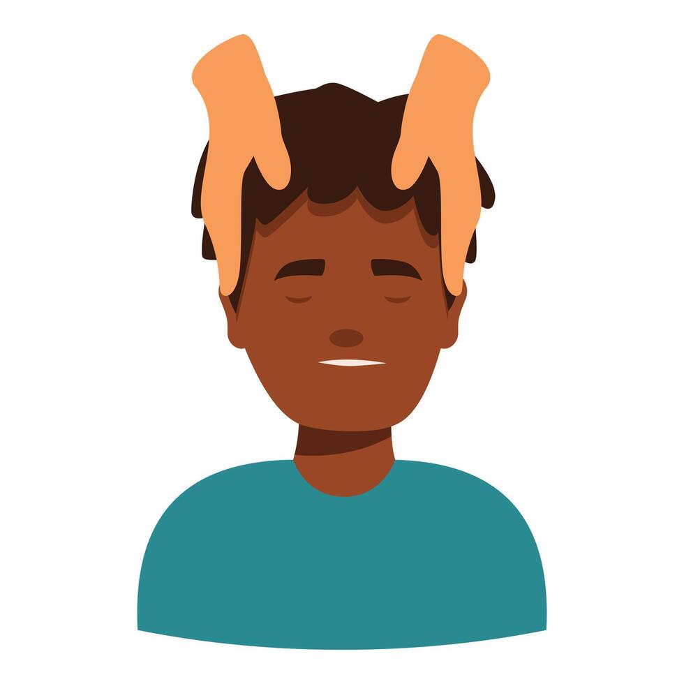 Masseur giving head massage to relaxed young man vector