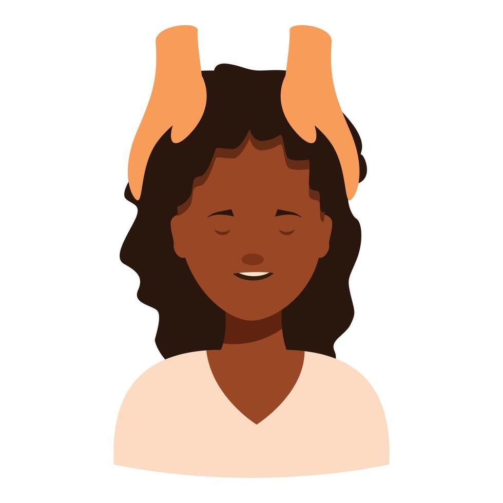 Young woman enjoying head massage given by a professional masseuse vector