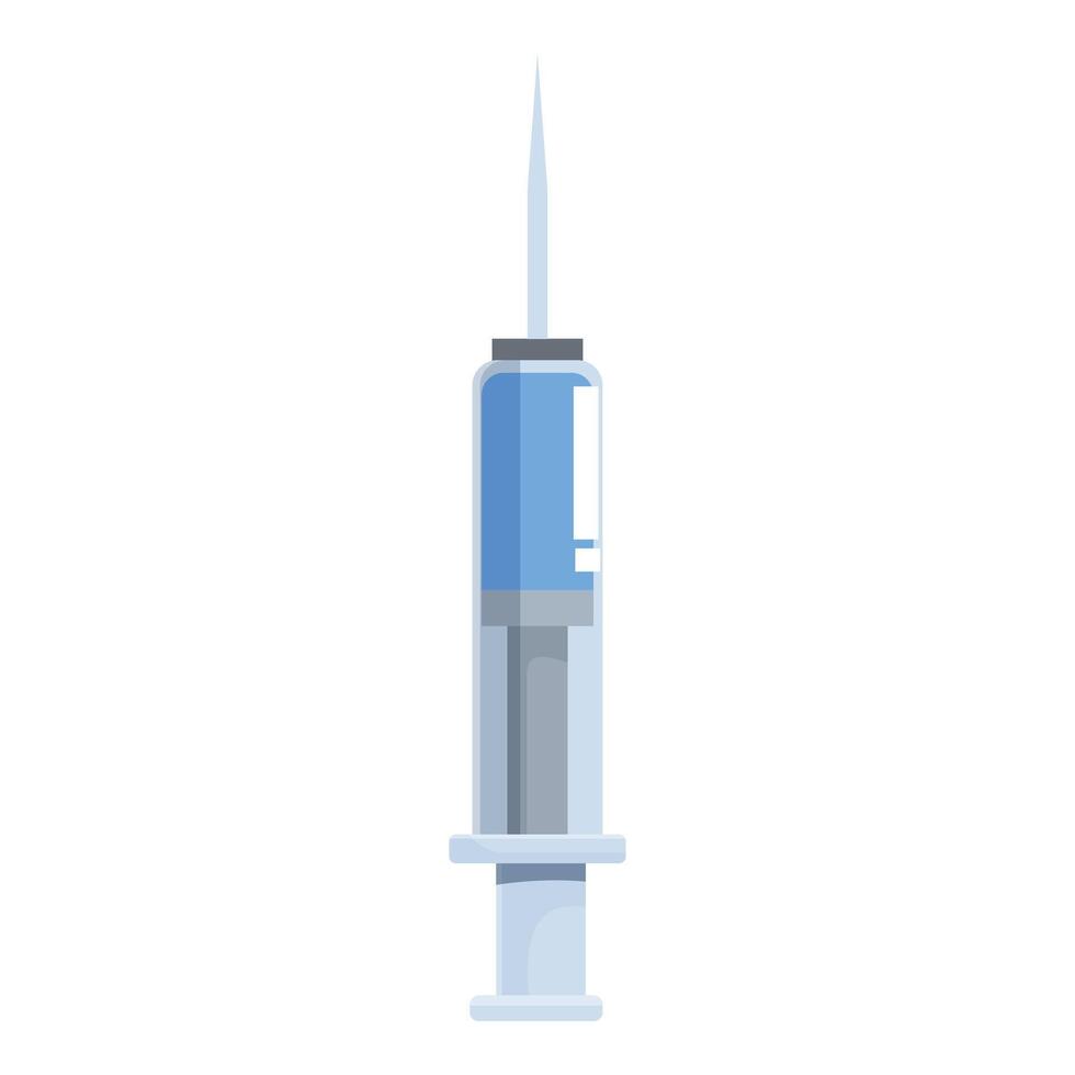 Medical syringe containing blue liquid is ready for injection vector