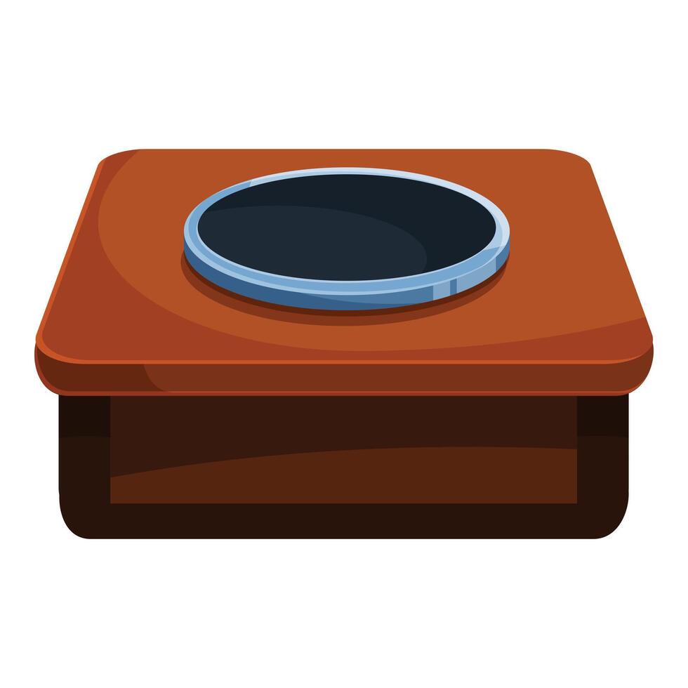 Wooden podium with microphone standing on stage for conference speech vector