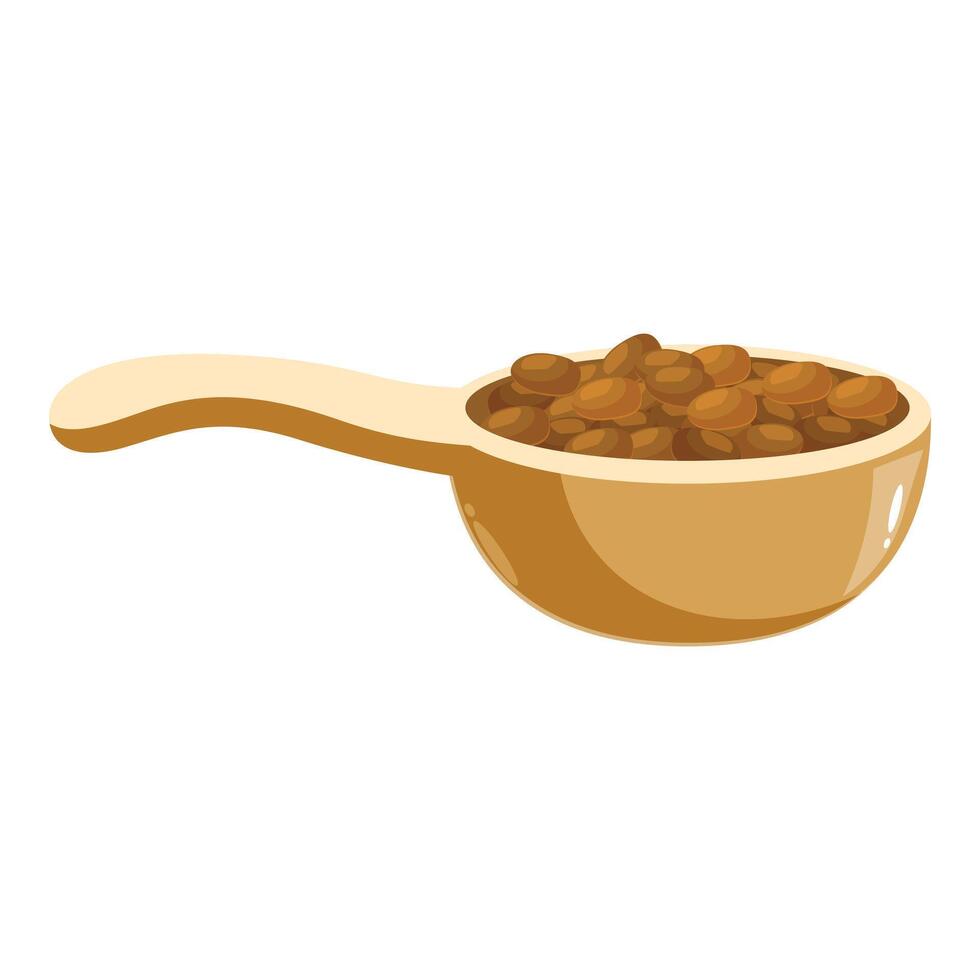 Wooden spoon holding healthy serving of lentils vector