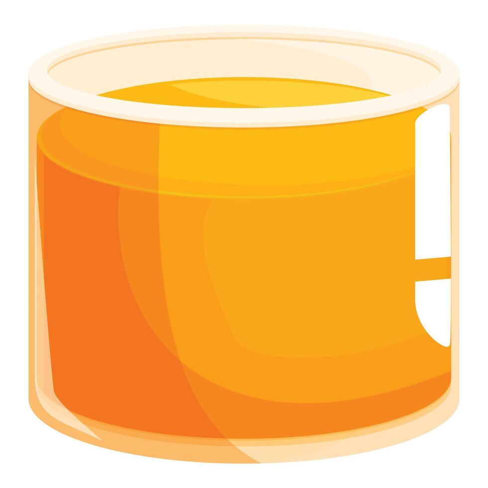 Round glass jar containing orange aromatic candle wax and wick vector