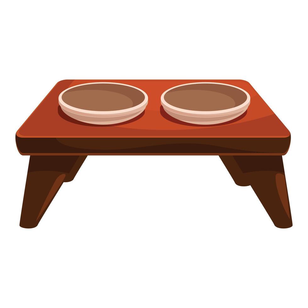 Double wooden pet bowl standing on legs for cats and dogs vector