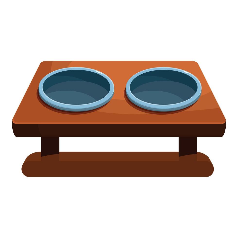 Double pet bowl standing on wooden platform is waiting for pets vector