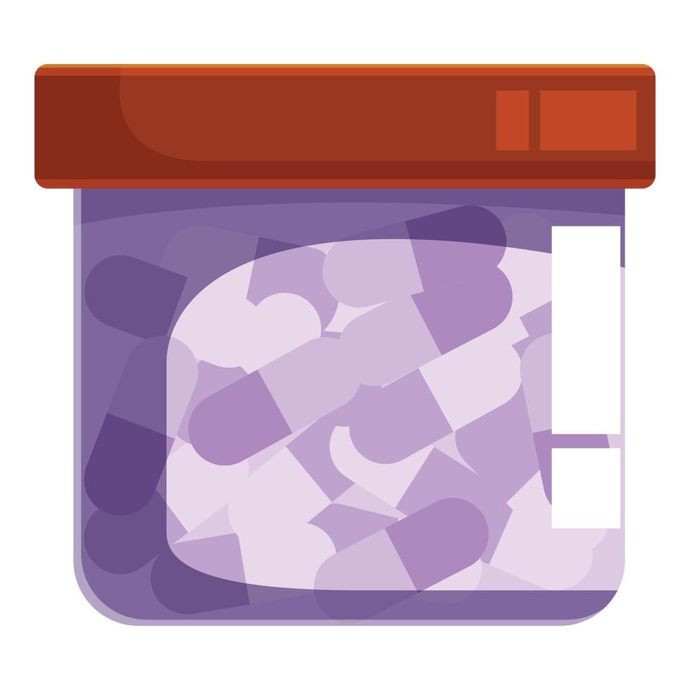 Transparent jar holding purple pills with blank label for text vector