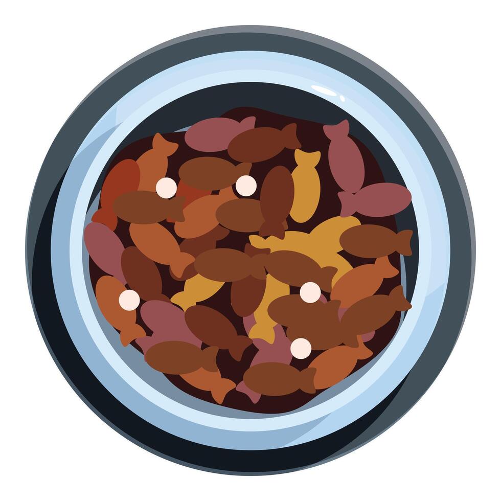 Cat food dish full of dry fish shaped kibble vector