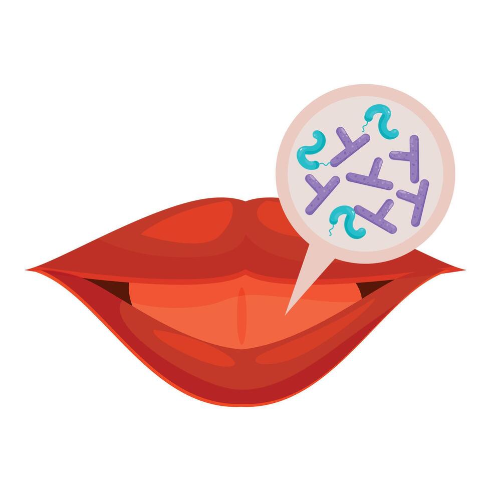Open mouth showing halitosis with bacteria flying around vector