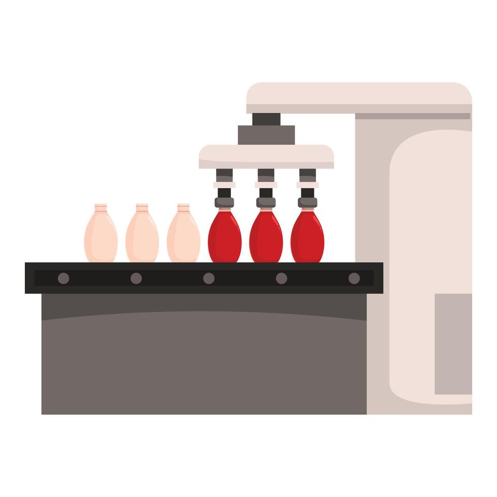 Automated production line filling bottles with robotic arm vector