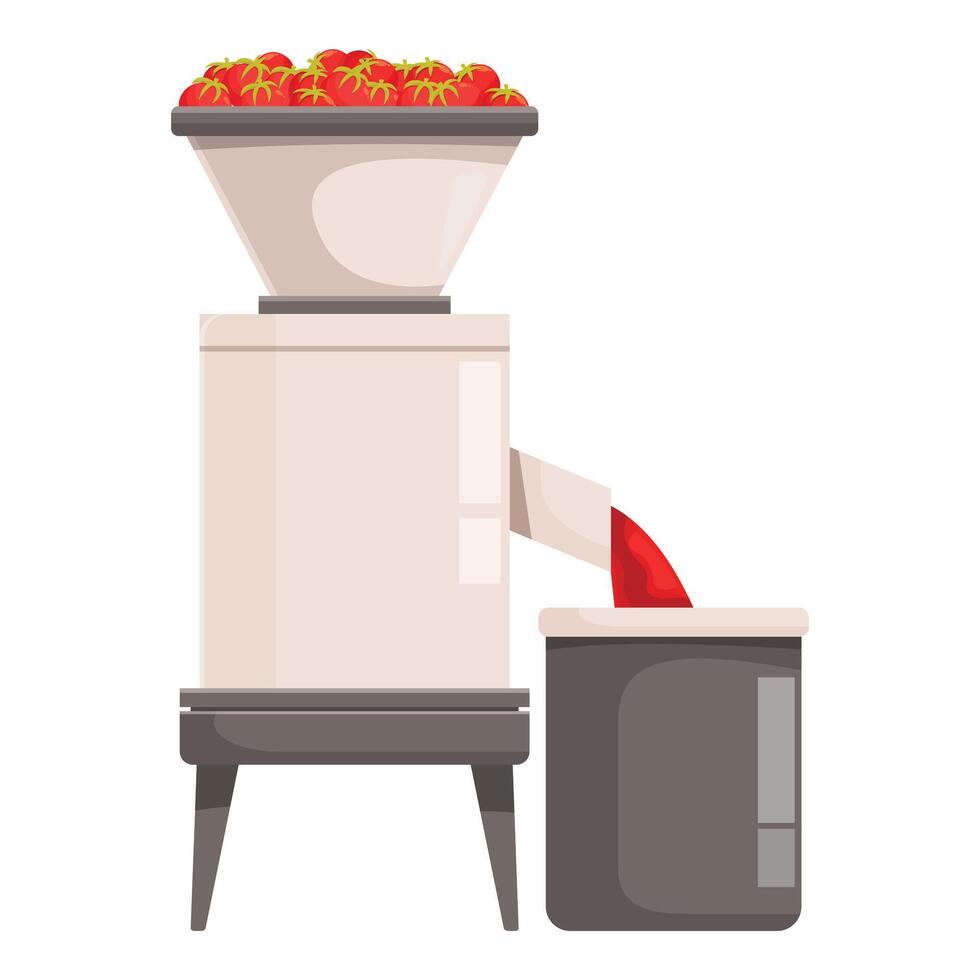 Tomato processing machine extracting juice from fresh tomatoes vector