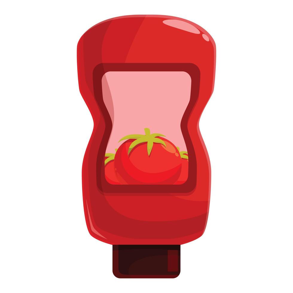 Big red tomato ketchup bottle with tomatoes inside showing vector