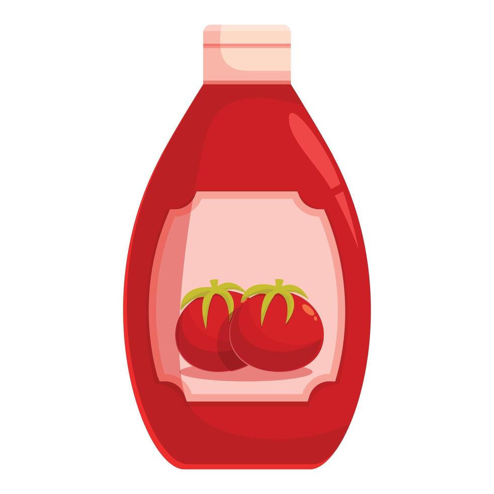 Plastic bottle full of ketchup with tomatoes on label vector
