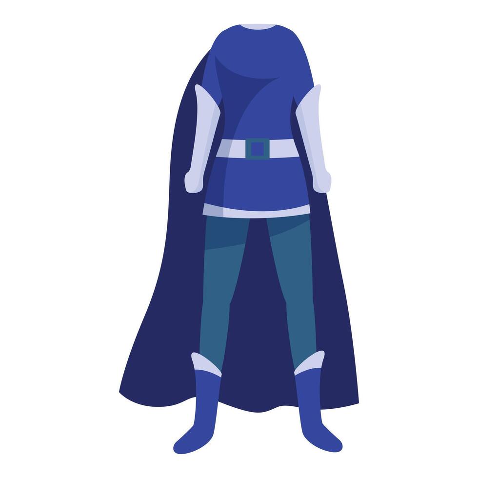 Superhero costume with blue cape and boots standing upright vector