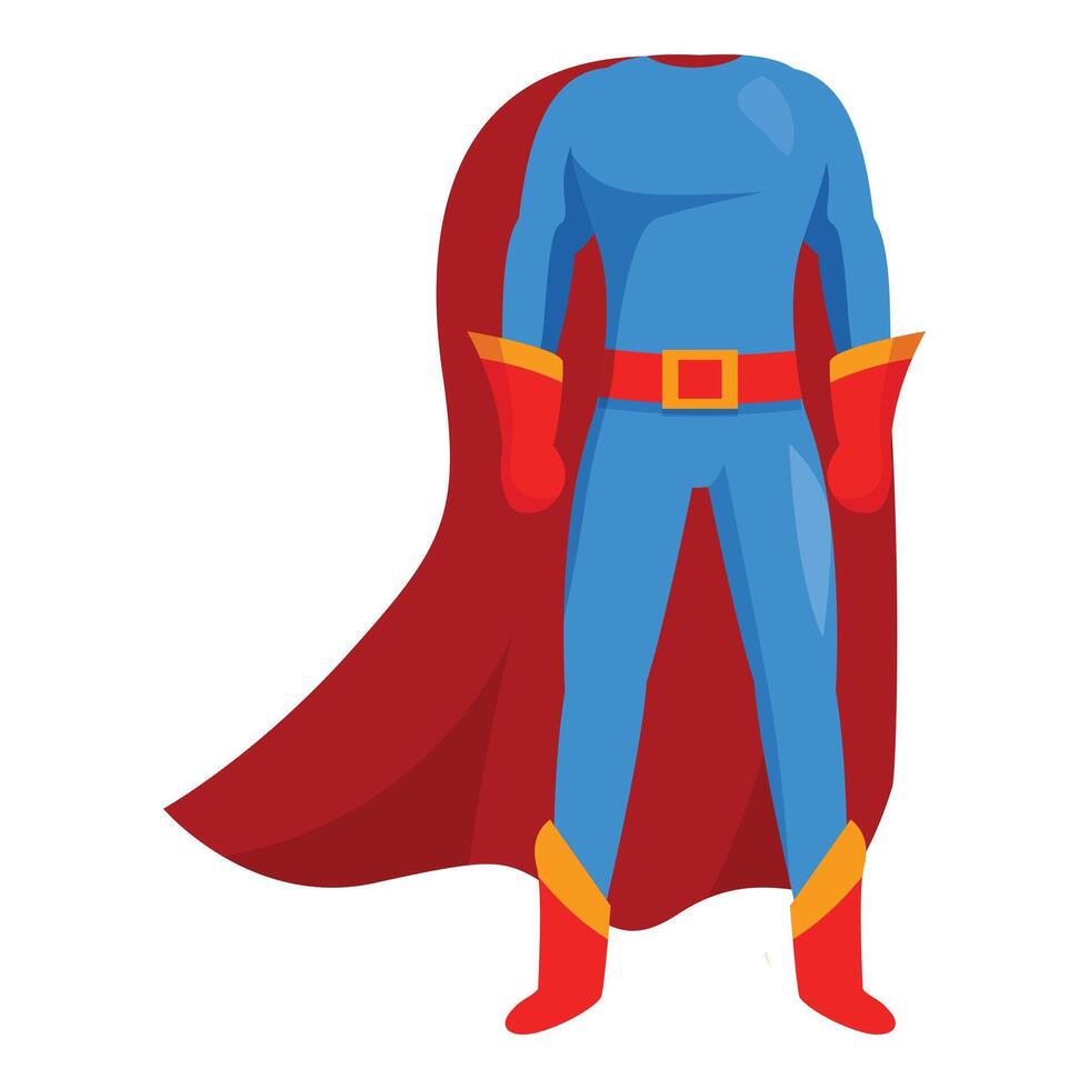 Superhero costume standing with red cape and blue suit vector
