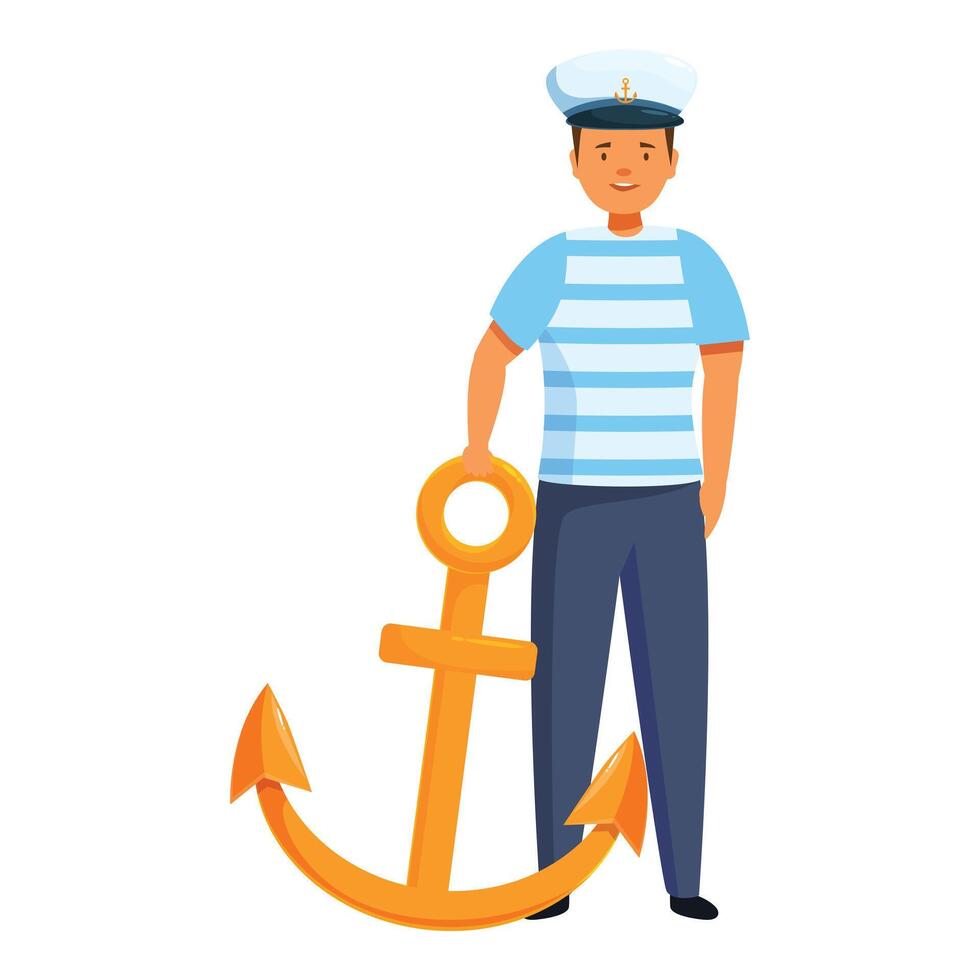 Sailor holding huge anchor, strong and reliable seafarer character vector