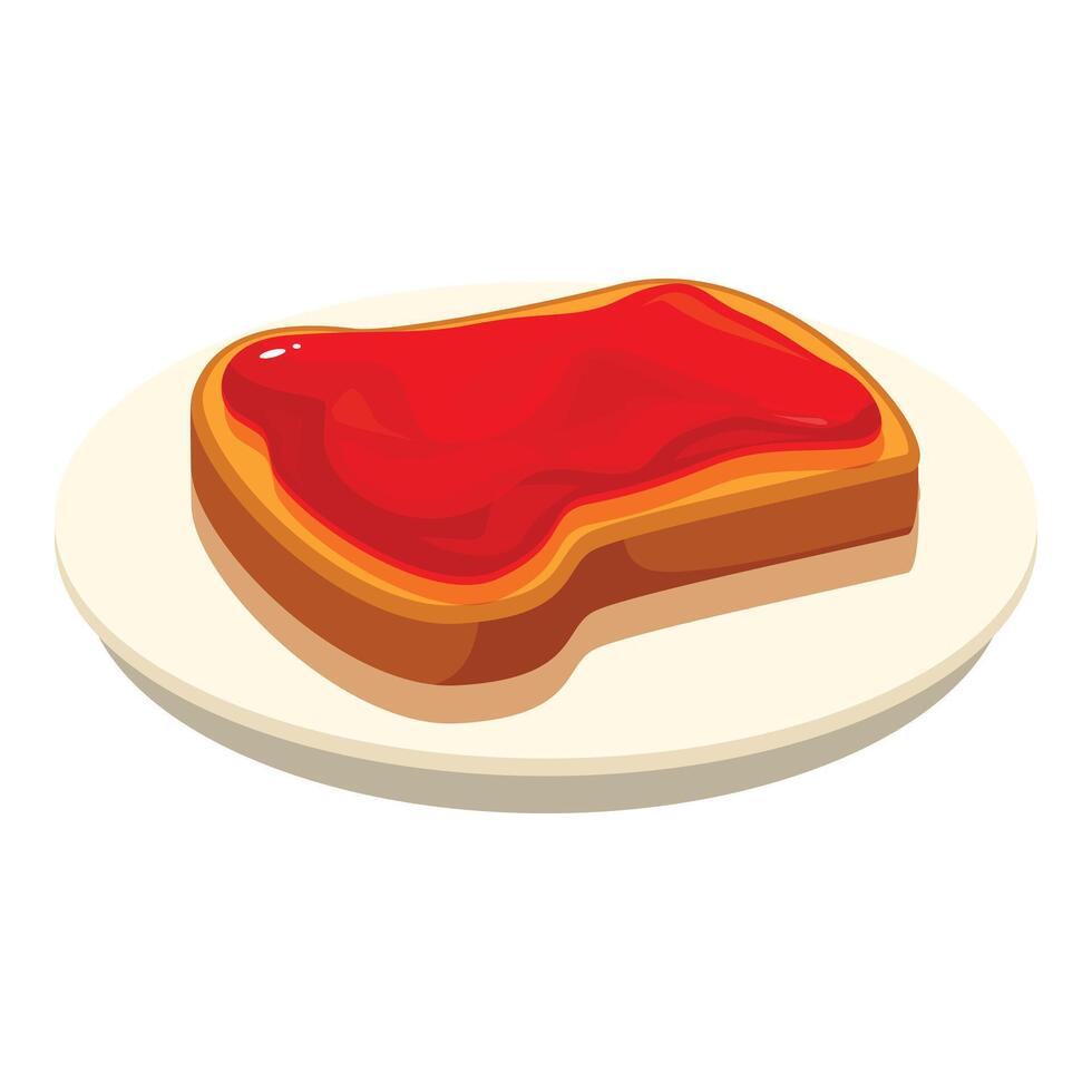 Toasted bread slice lying on plate with strawberry jam spread on top vector