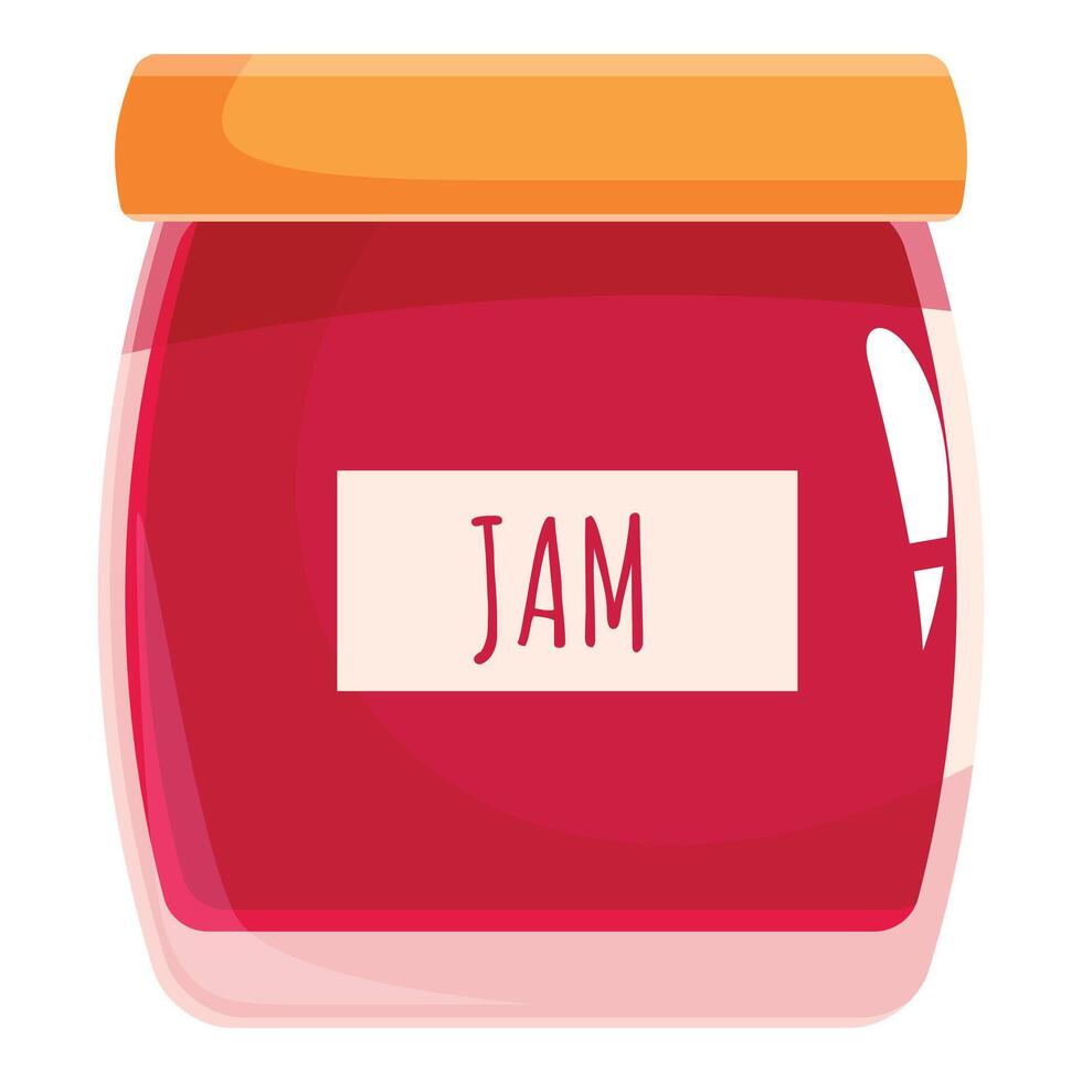 Glass jar full of strawberry jam with label saying jam vector