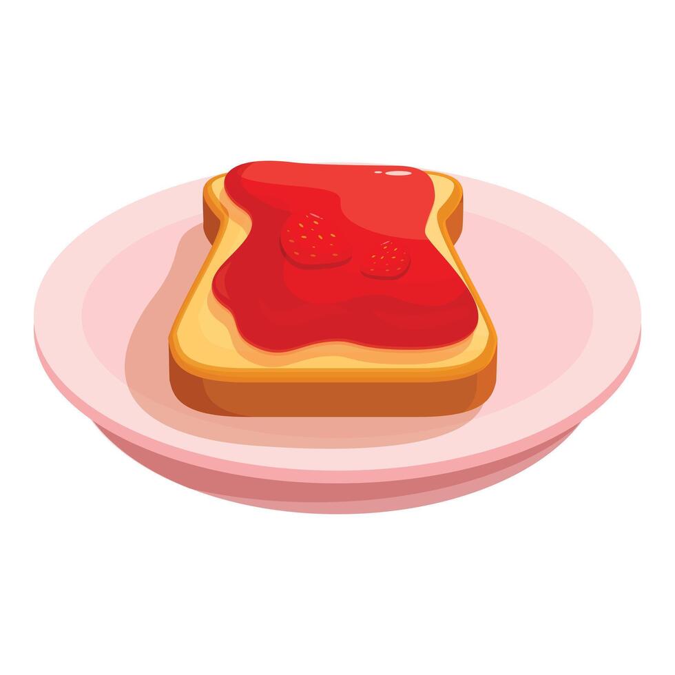 Toasted bread slice with strawberry jam lying on plate vector