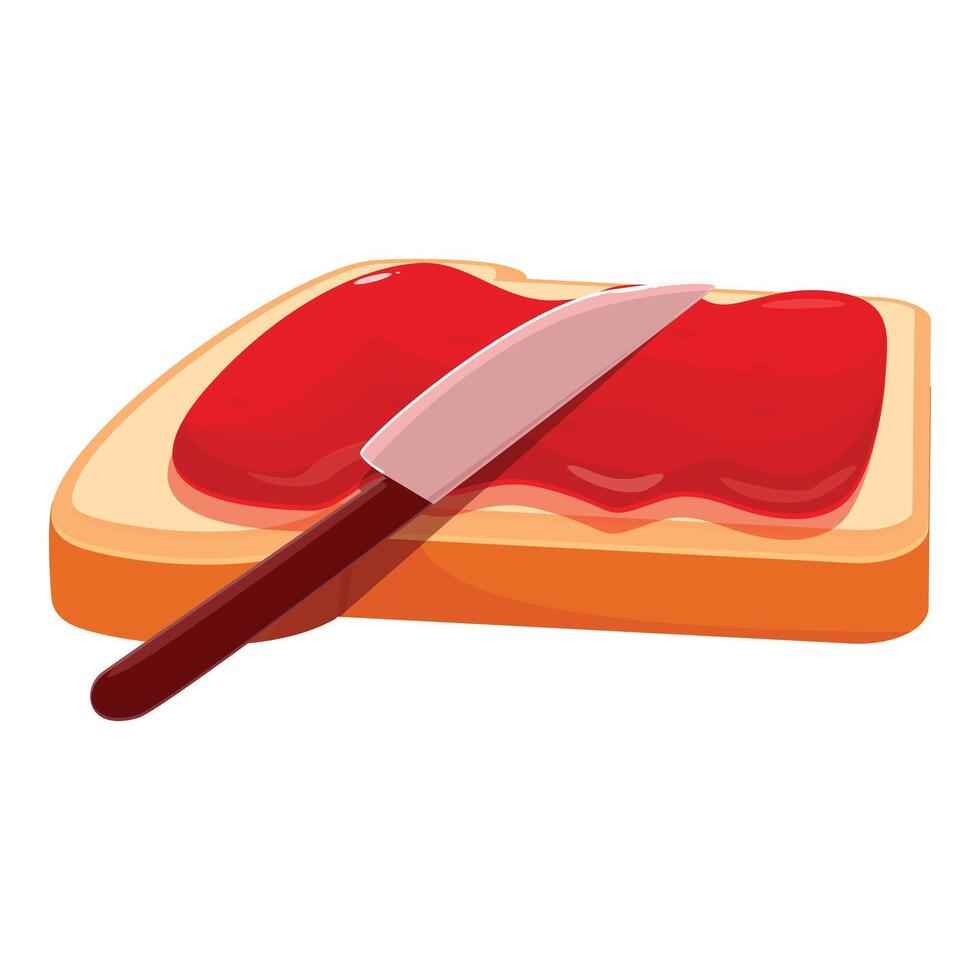 Knife spreading delicious red jam on toast for breakfast vector