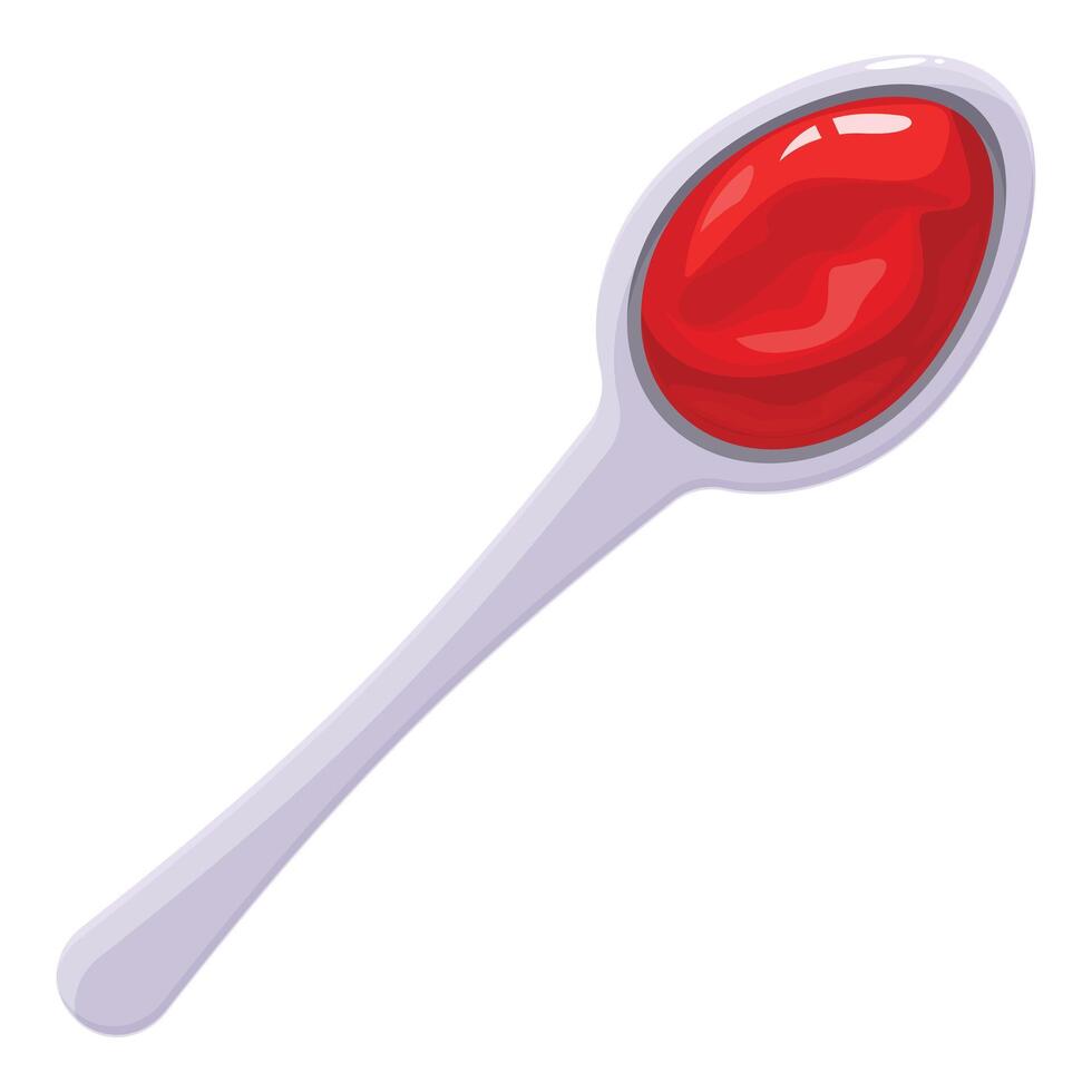 Spoon holding red jam, jelly, or sauce vector