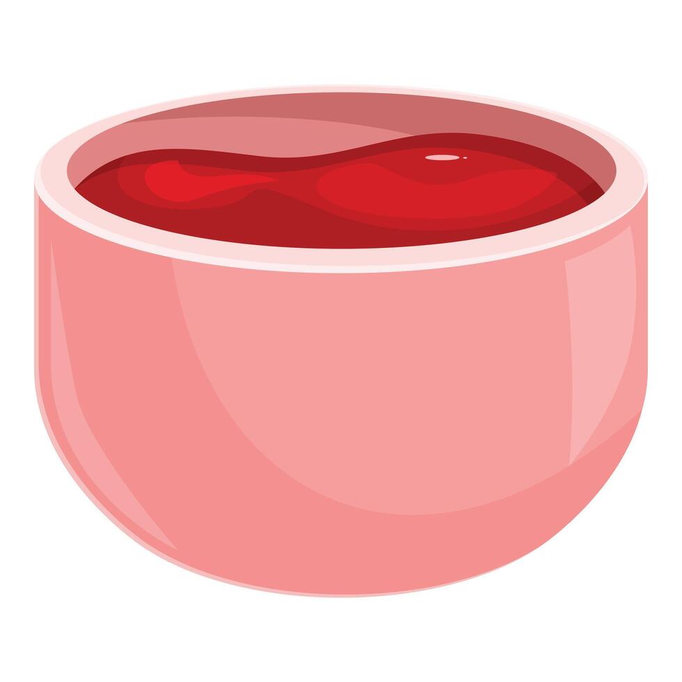 Pink bowl containing red liquid representing tomato soup vector