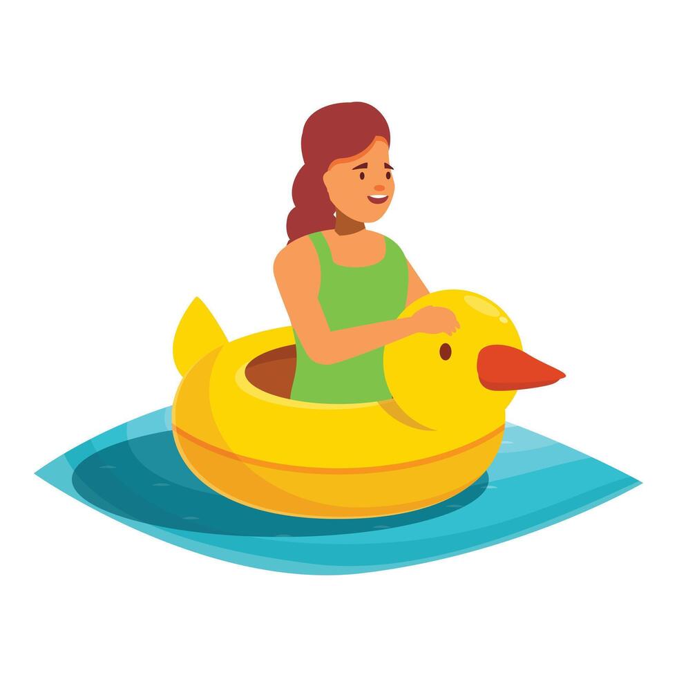 Young woman enjoying summer vacation floating on inflatable duck vector