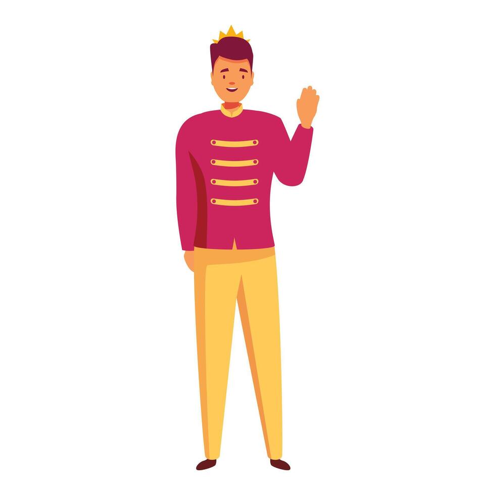 Doorman in uniform greeting with hand gesture standing on white background vector