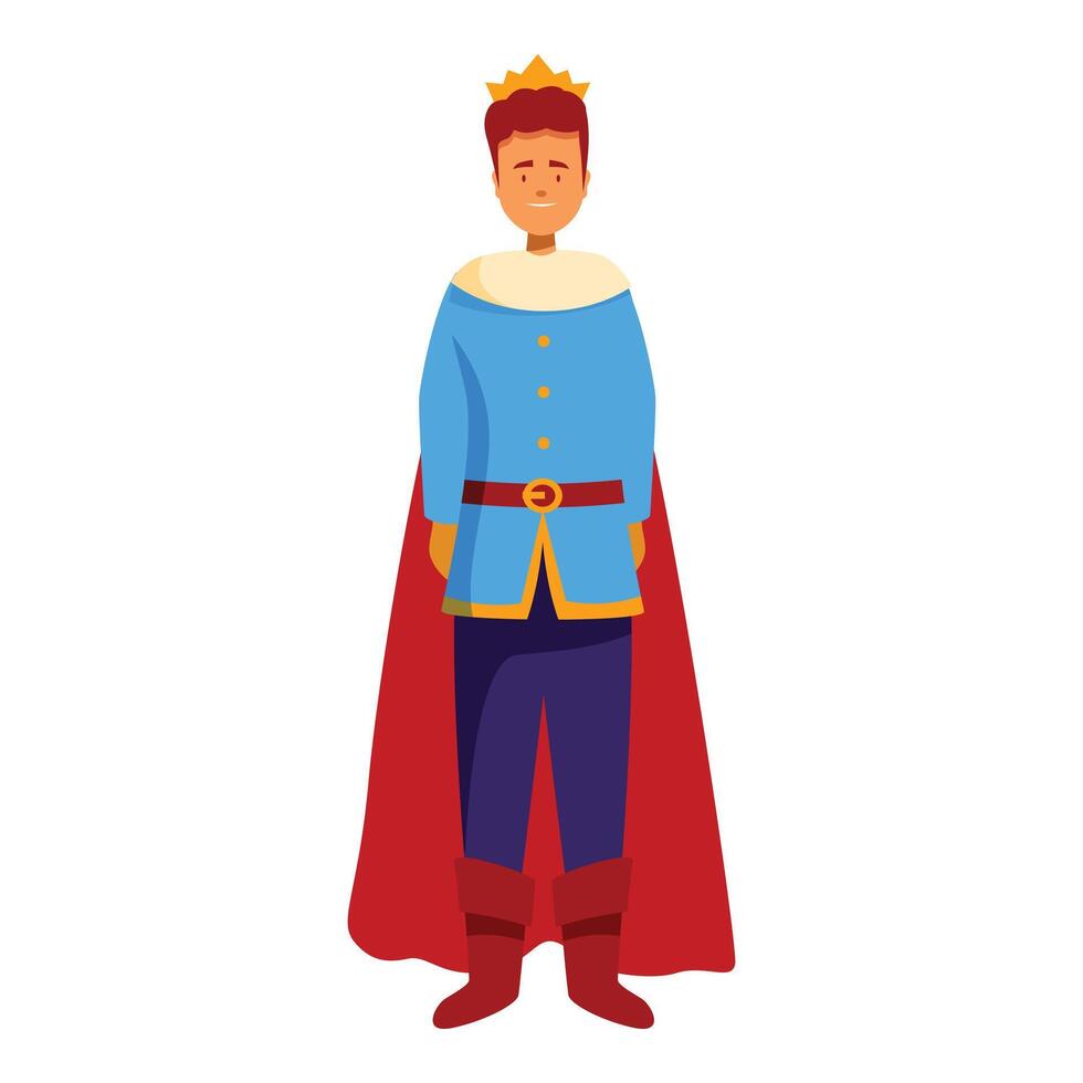 Smiling prince wearing crown and red cloak standing vector