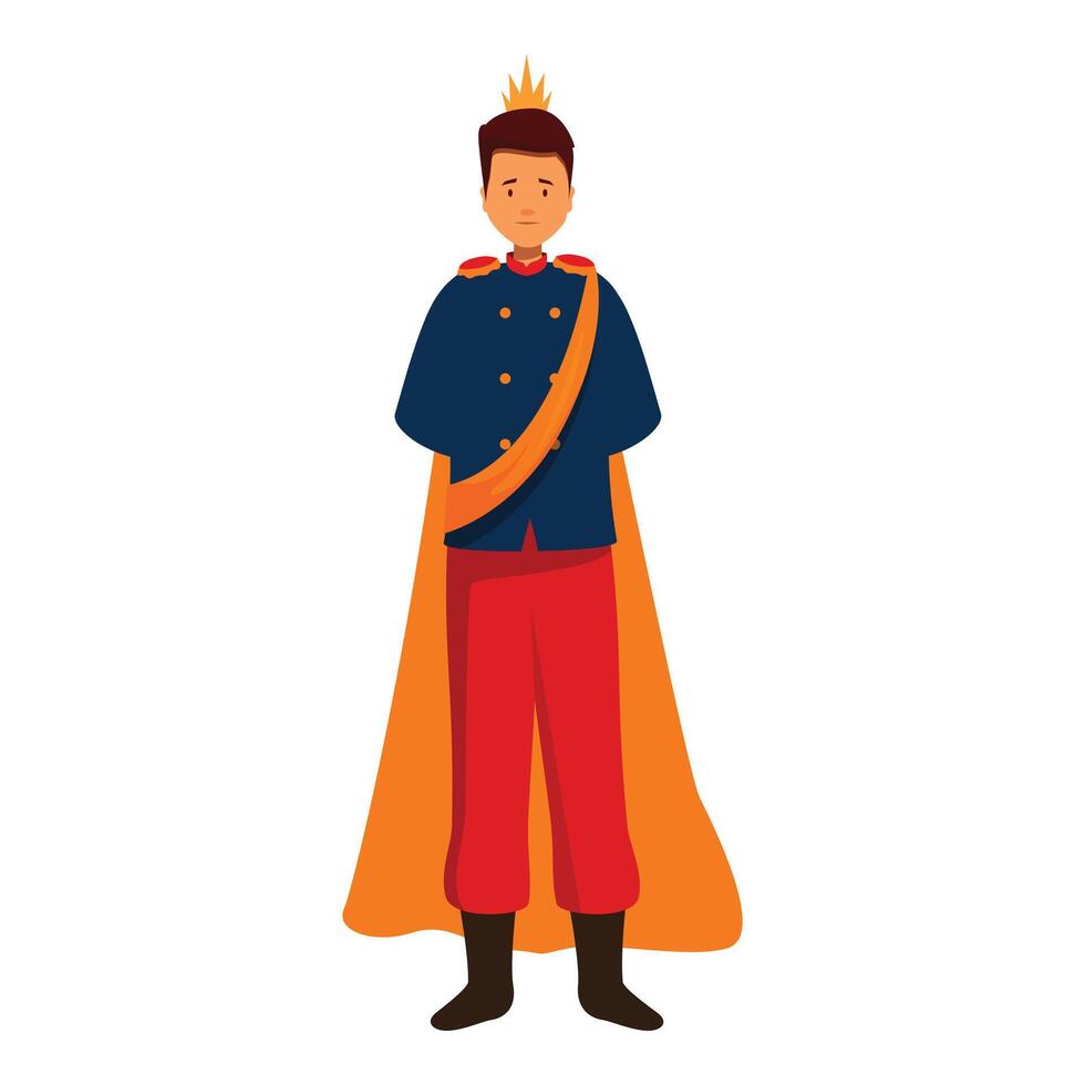 Sad prince wearing crown and cape standing still vector
