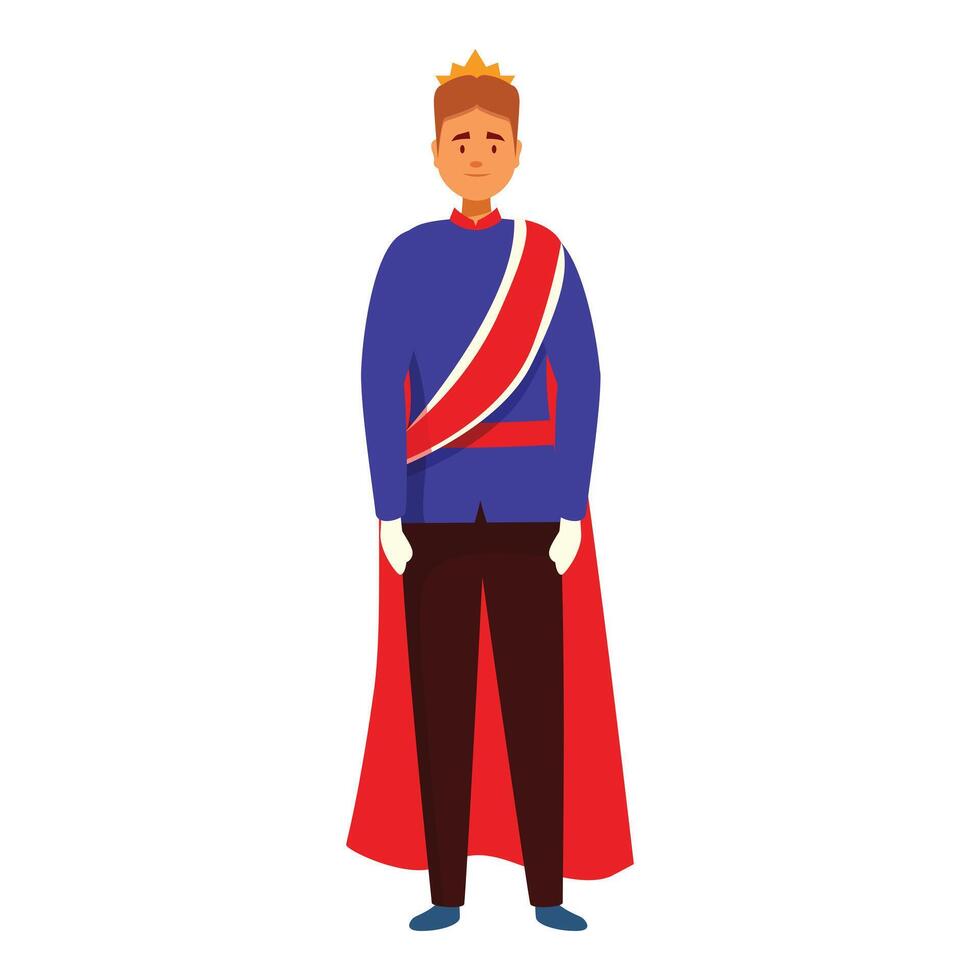 Handsome blond prince wearing crown and red cape is standing vector