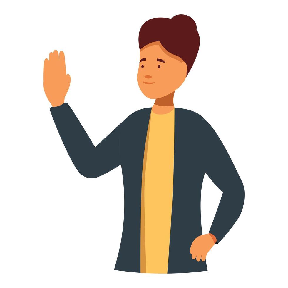 Young professional man is waving his hand in greeting vector