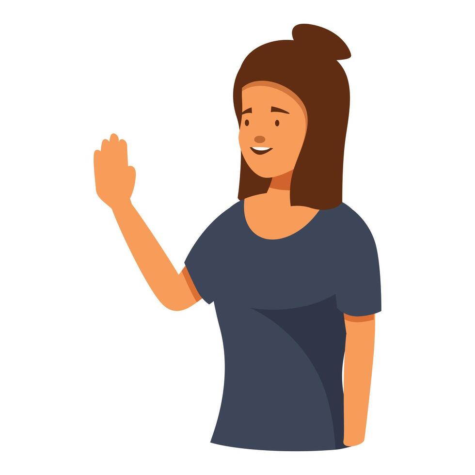 Young woman waving her hand in greeting vector