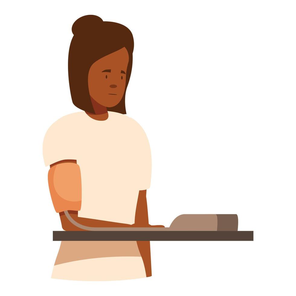 Young woman checking blood pressure at home using digital sphygmomanometer vector