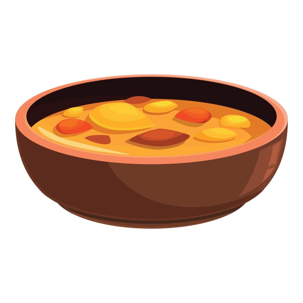 Bowl is filled with delicious hot soup with vegetables vector