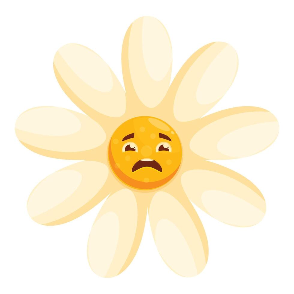 Sad daisy flower character with worried face expression showing disappointment vector