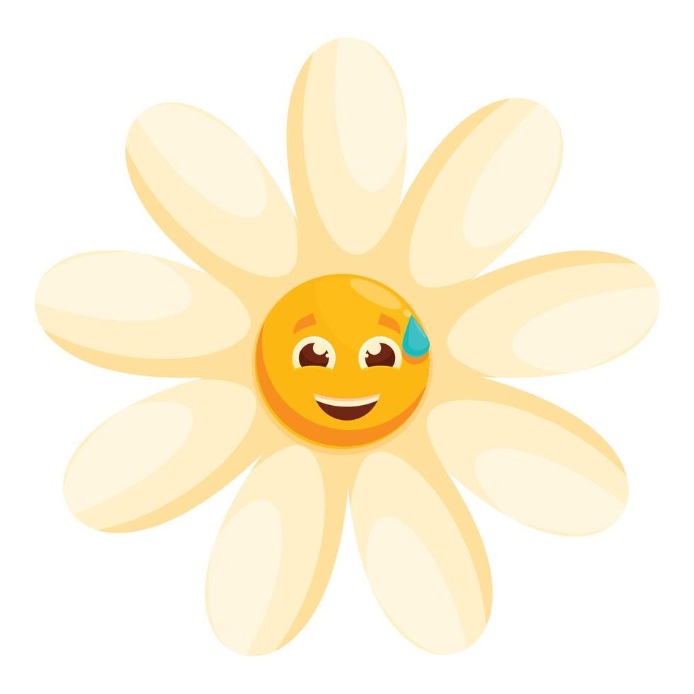 Happy daisy flower character sweating in the heatwave vector