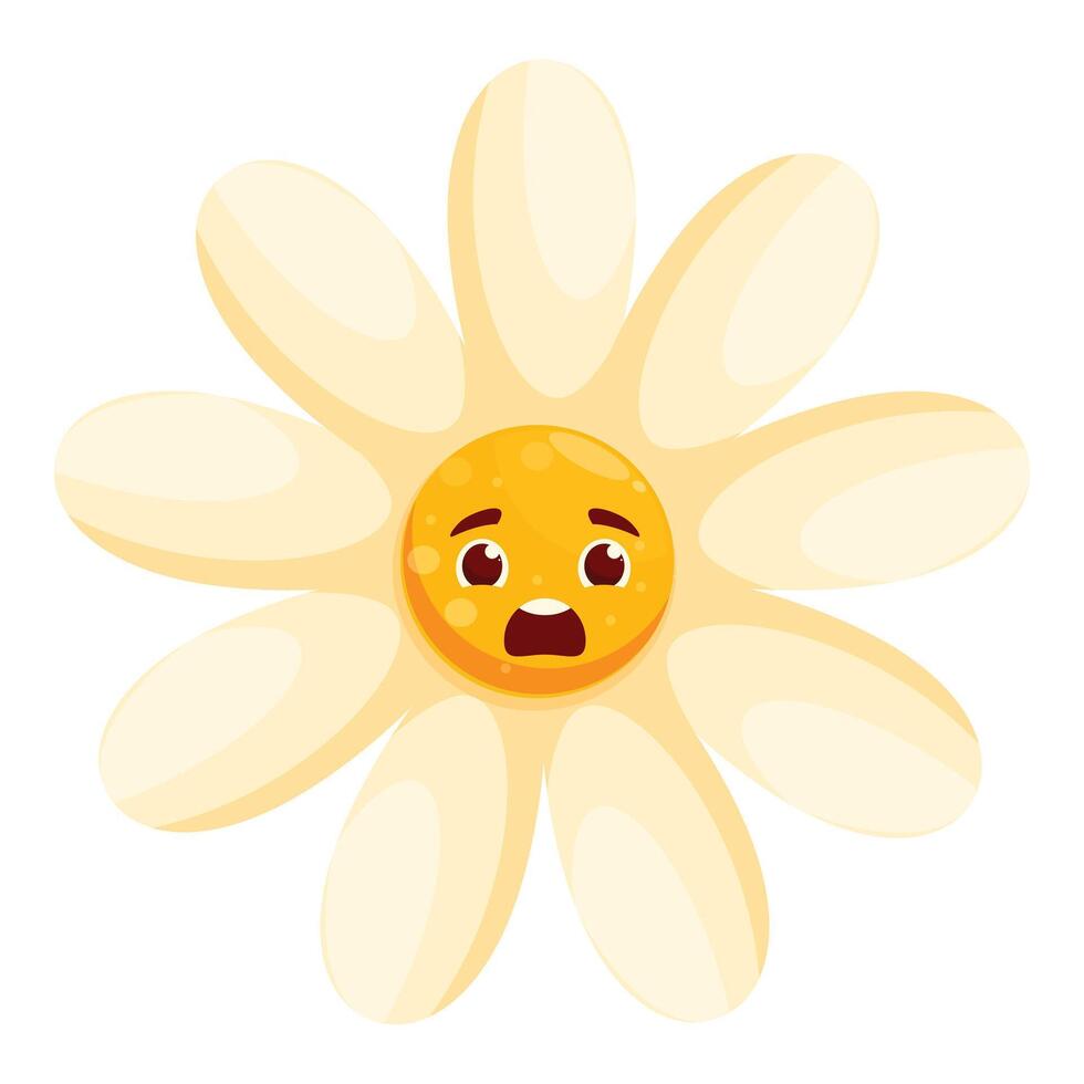 White daisy flower showing scared emotion on its face vector