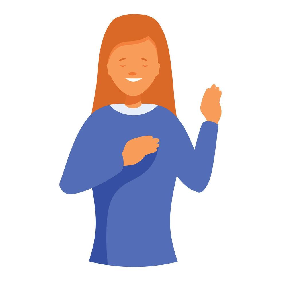 Young woman putting hand on chest making promise gesture vector
