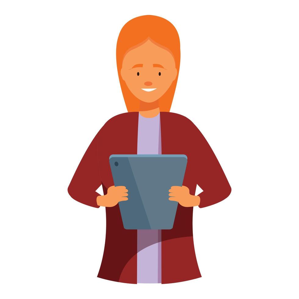 Smiling woman holding digital tablet using modern technology vector
