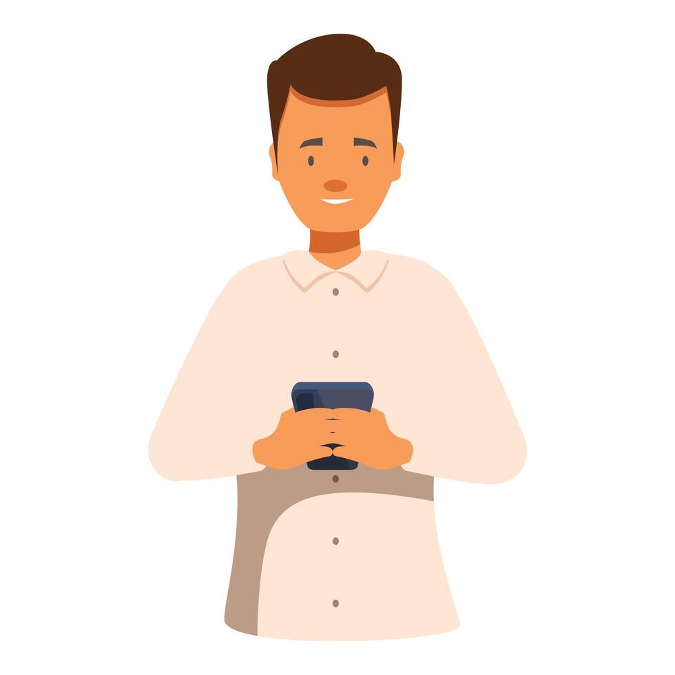 Young man holding smartphone browsing internet surfing web vector