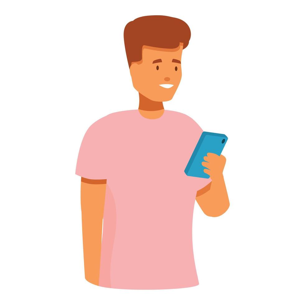 Young man using smartphone, reading good news or playing mobile game vector
