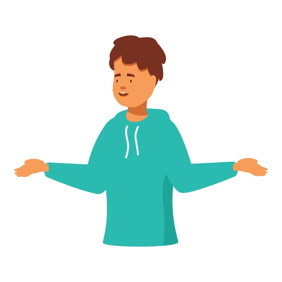 Smiling man is gesturing with his hands open vector