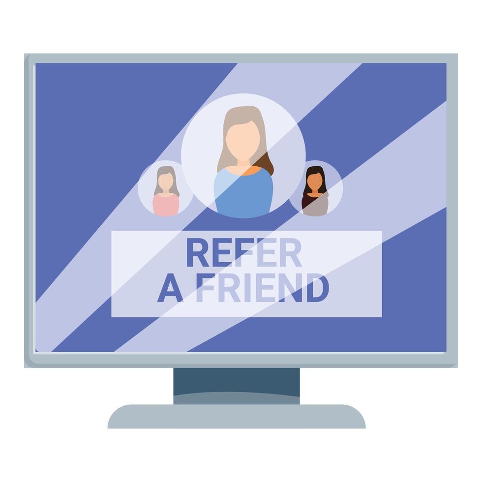 Computer screen showing referral program with three women vector