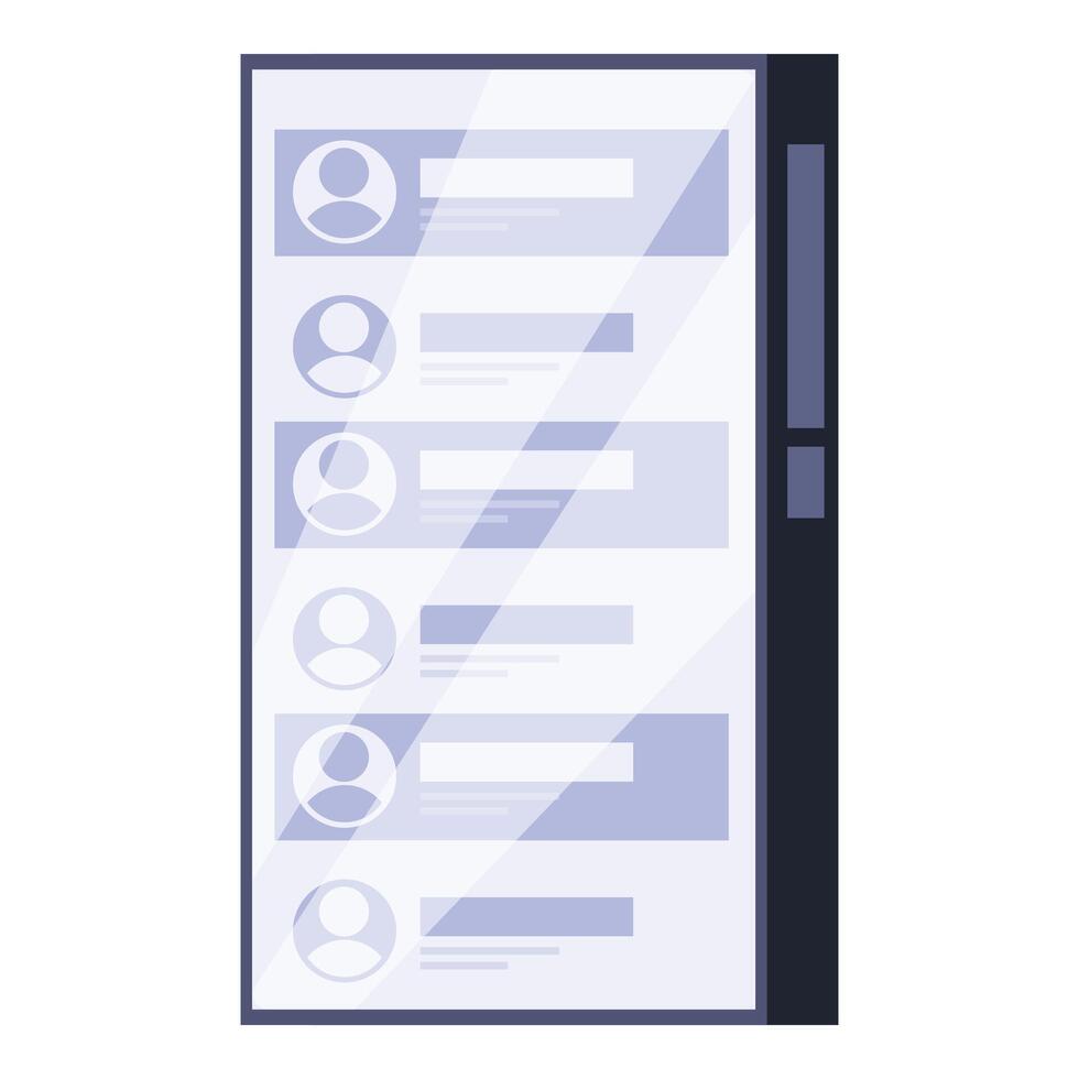 Modern smartphone displaying user interface with list of profile pictures and empty message bubbles vector