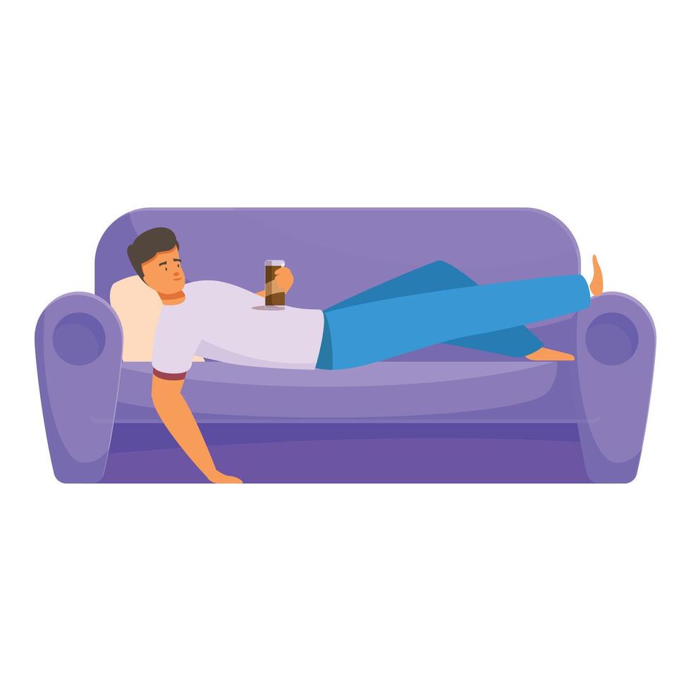 Young man relaxing on a sofa with a drink vector