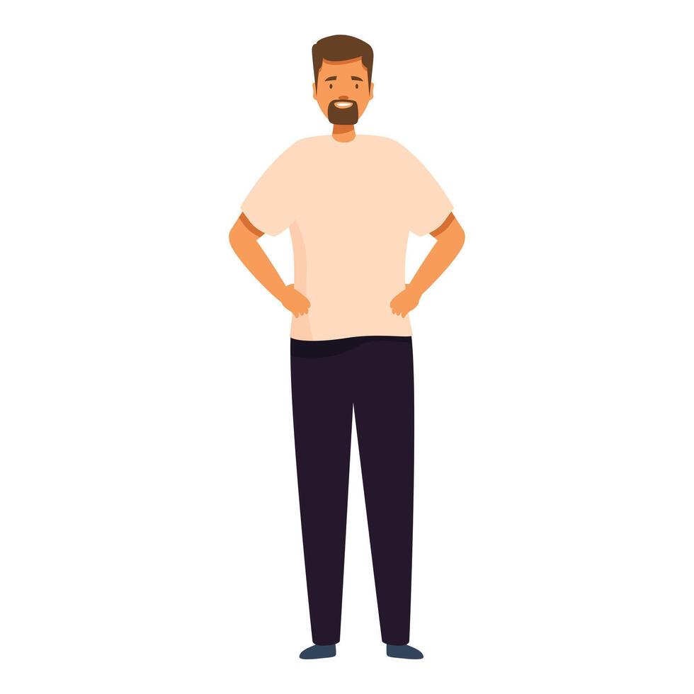 Bearded man standing with hands on hips is smiling vector